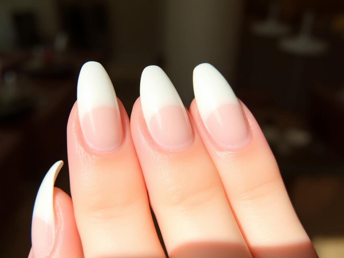 Almond shaped French manicure with milky white tips