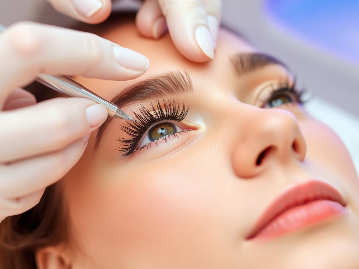 Eyelash lifting and extension treatment close-up